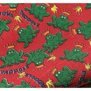 Vtg Demin Fabric Tadpole Frogs Red Jeans Cotton Blend Kids Red Overalls 1.5yd